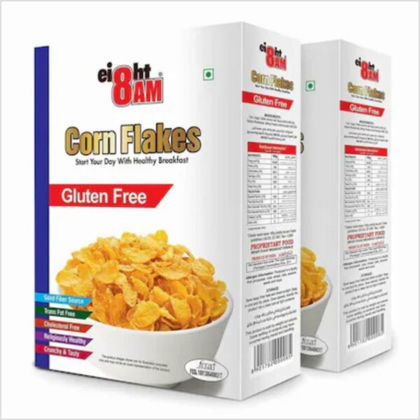 8AM Corn Flakes Gluten Free, Nutritious Breakfast Cereals - 600gm (Pack of 2)