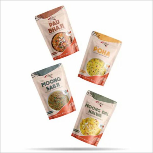 Instafood Ready to Eat Combo Pack of Pau Bhaji, Poha, Moong Sabji & Moong Dal Halwa - Pack of 4(150g Each)