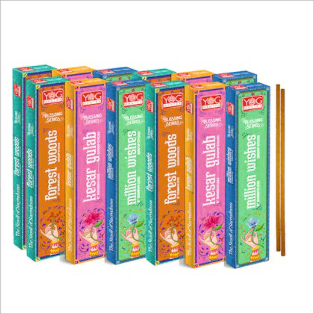Archita Yog Mantra 3 in 1 Dhoop stick (8" long & thick sticks)(12 Packs x 10 sticks)