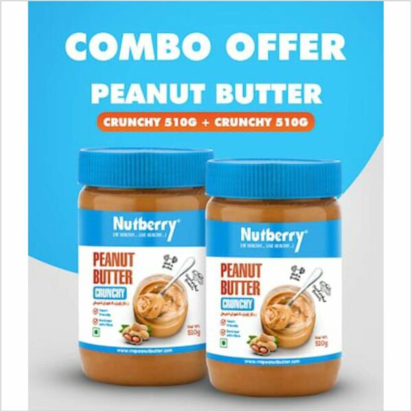 RM Nutberry Peanut Butter Crunchy, Smooth in Jar (Pack of 2) - 1 kg