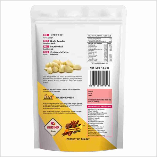 Krisind Dehydrated Garlic Powder| Ready to Use | Instant Garlic Flavour | Additive Free Lehsun Powder - 100g - Image 2