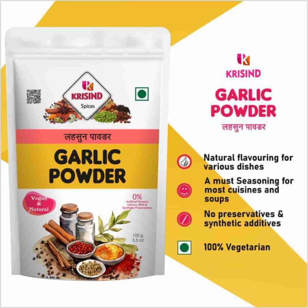 Krisind Dehydrated Garlic Powder| Ready to Use | Instant Garlic Flavour | Additive Free Lehsun Powder - 100g - Image 5