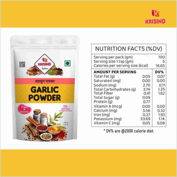 Krisind Dehydrated Garlic Powder| Ready to Use | Instant Garlic Flavour | Additive Free Lehsun Powder - 100g - Image 3