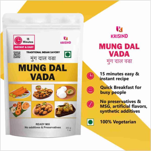 KRISIND Moong Dal Vada Instant Mix | 100% Vegetarian, No Preservatives, Added Flavour or Artificial Colour - 200g - Image 5