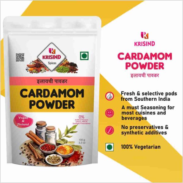 Krisind Green Cardamom Powder | Ready to Use | Instant Cardamom Flavour | Additive Free Cardamom Powder - 100g - Image 5