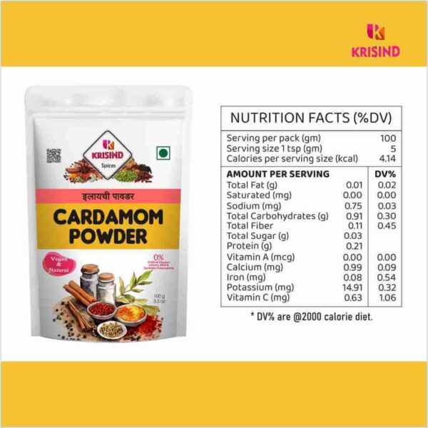 Krisind Green Cardamom Powder | Ready to Use | Instant Cardamom Flavour | Additive Free Cardamom Powder - 100g - Image 3