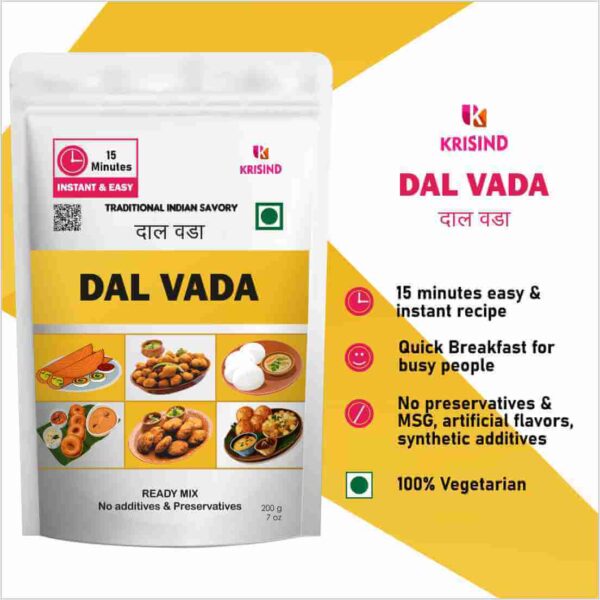 KRISIND Dal Vada Instant Mix | 100% Vegetarian, No Preservatives, Added Flavour or Artificial Colour - 200g - Image 5