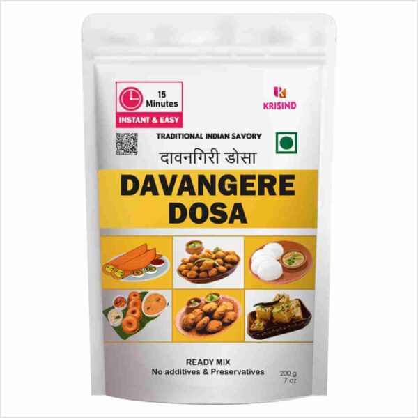 KRISIND Davangere Dosa Instant Mix | 100% Vegetarian, No Preservatives, Added Flavour or Artificial Colour - 200g