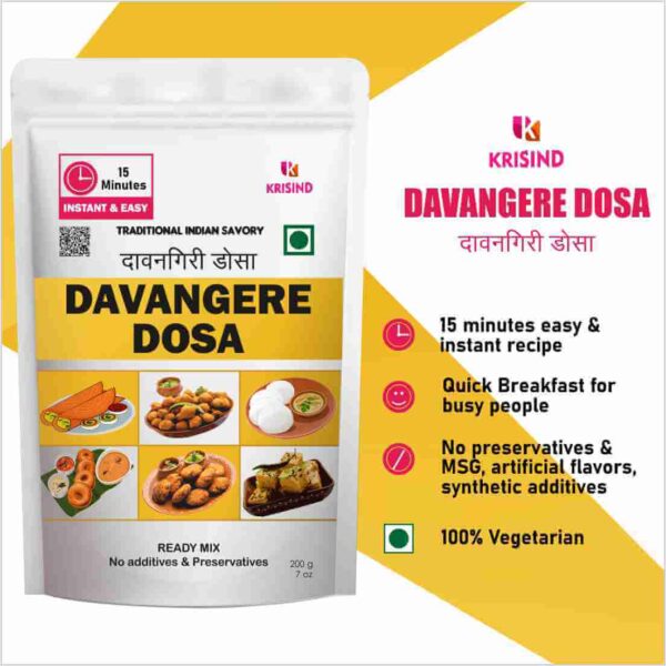 KRISIND Davangere Dosa Instant Mix | 100% Vegetarian, No Preservatives, Added Flavour or Artificial Colour - 200g - Image 5