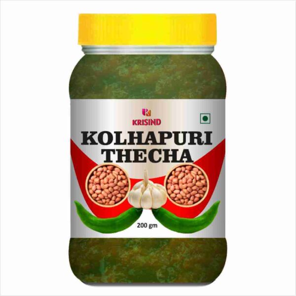 Krisind Kolhapuri Green Chilli Chutney Thecha| Fresh Green Chilli, Coriander and Garlic | Hand-pounded in a Mortar Pestle - 200g