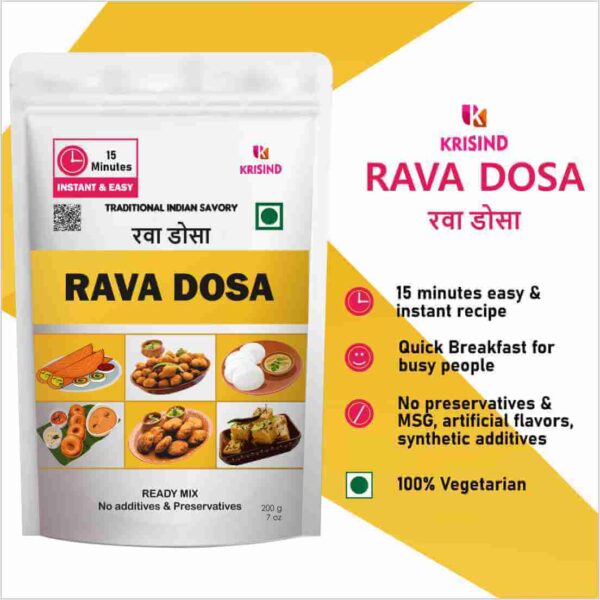 KRISIND Rava Dosa Instant Mix | 100% Vegetarian | No Preservatives, Added Flavour or Artificial Colour - 200g - Image 5