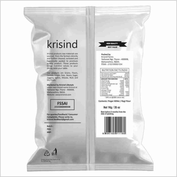 Krisind Select Ragi Flour (Finger Millet) | Premium Quality with Natural Goodness | 1KG - Image 2