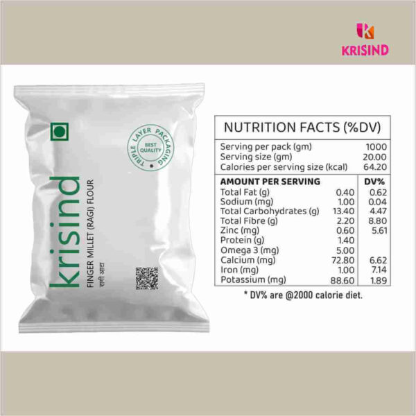 Krisind Select Ragi Flour (Finger Millet) | Premium Quality with Natural Goodness | 1KG - Image 3