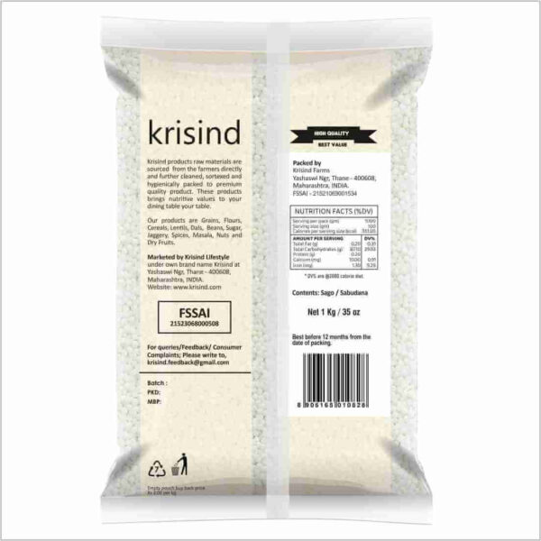 Krisind Select Sabudana (Sago) | Premium Quality with Natural Goodness | 1KG - Image 2