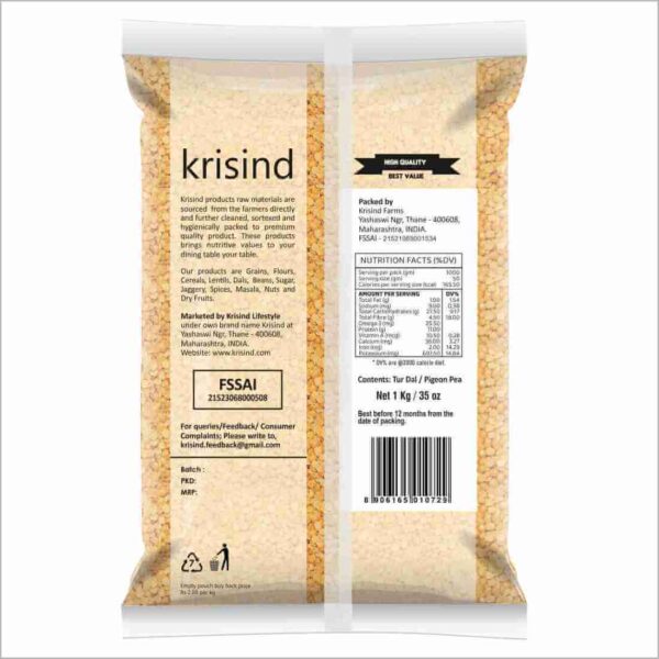 Krisind Select Toor Dal | Premium Quality and Unpolished with Natural Goodness | 1KG - Image 2