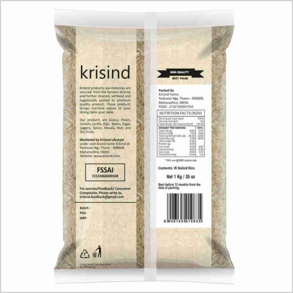 Krisind Select IR Boiled Rice | Premium Quality - Unpolished with Natural Goodness | 1KG - Image 2