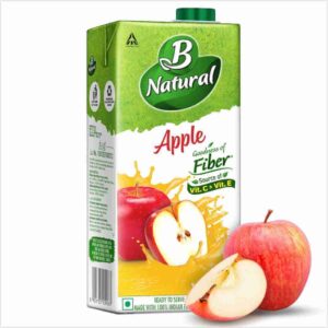 B Natural Apple Juice, Goodness of fiber, Vitamin C & E, 1 litre