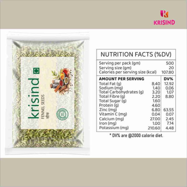 Krisind Select Fennel Seeds | Sabut Badishep (Saunf) | Premium Quality - Image 3