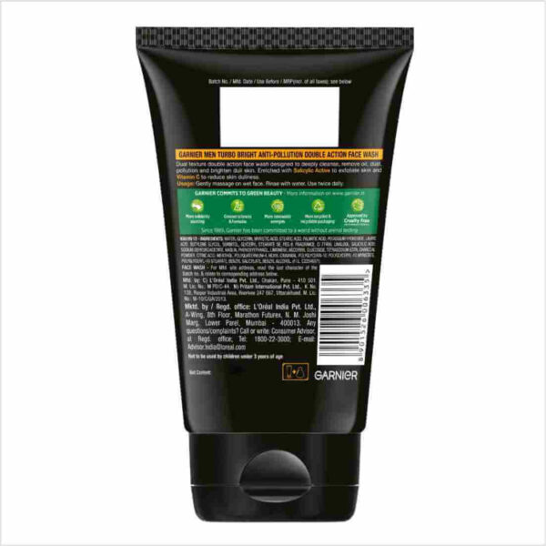 Garnier Men Turbo Bright Anti-Pollution Double Action Face Wash - Image 2