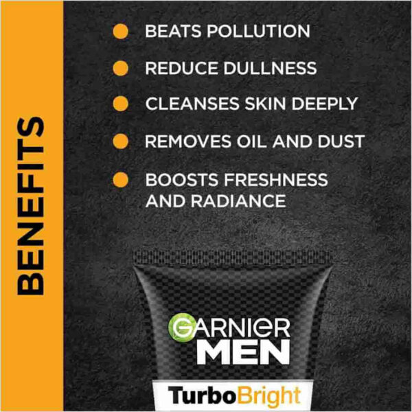 Garnier Men Turbo Bright Anti-Pollution Double Action Face Wash - Image 3