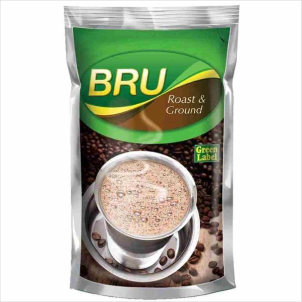 BRU Green Label Filter Coffee Lightly Roasted Ground Coffee Beans - Rich & Strong Blend of Coffee & Chicory