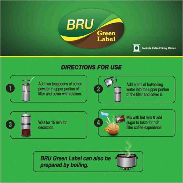 BRU Green Label Filter Coffee Lightly Roasted Ground Coffee Beans - Rich & Strong Blend of Coffee & Chicory - Image 3