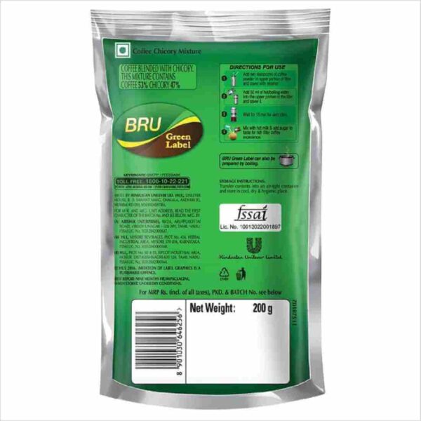 BRU Green Label Filter Coffee Lightly Roasted Ground Coffee Beans - Rich & Strong Blend of Coffee & Chicory - Image 2