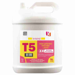 Krisind T5 Dishwashing Machine Liquid Detergent 5L | 3X Enzyme Technology | Powerful Grease Cutting | Low Foam | Spotless Residue-Free Rinse | For Home & Commercial Dishwashers