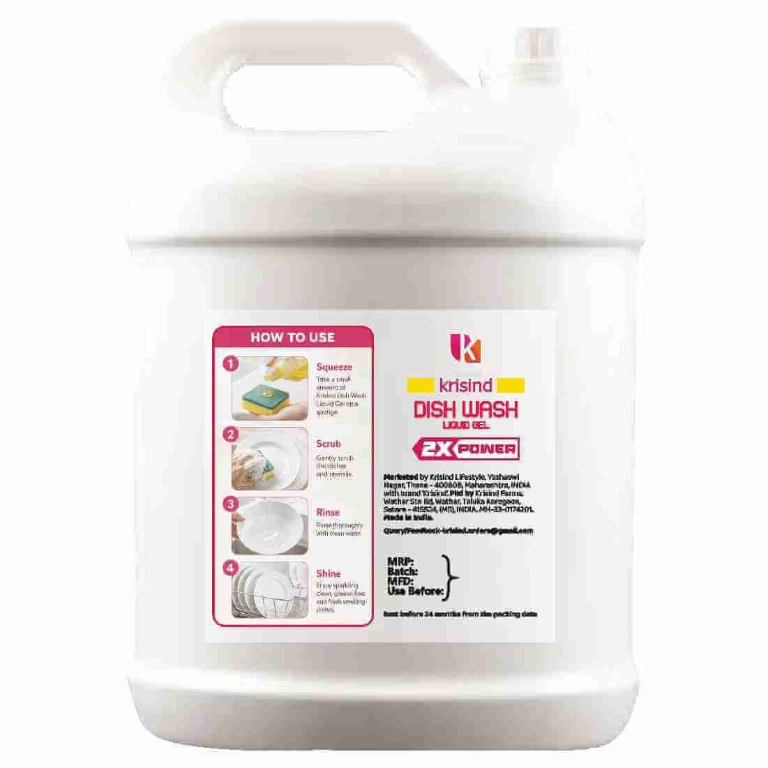 Krisind Dishwashing Liquid Gel 5L | Concentrated Formula, Tough on Grease & Oil Stains | Rich Foam Formula, Gentle on Hand - Image 2